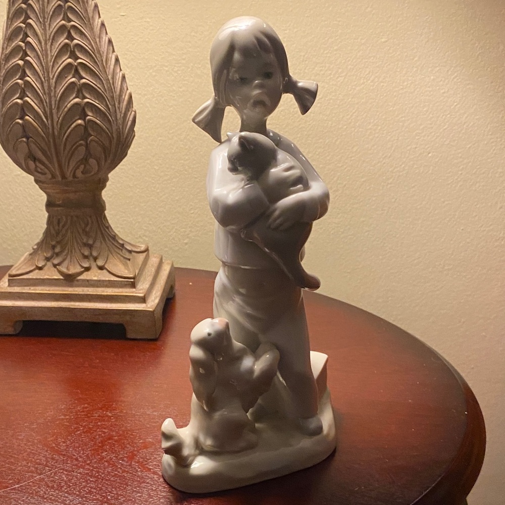 Lladro Girl with Pets Figurine - White